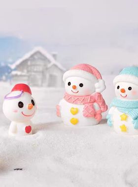 圣诞老人雪人可爱情侣造景摆件