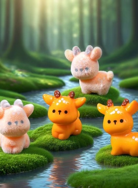 微景观卡通植绒小鹿树脂小摆件