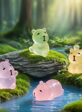 微景观夜光趴趴水豚公仔造景摆件