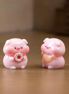 微景观甜甜圈小猪公仔桌面摆件
