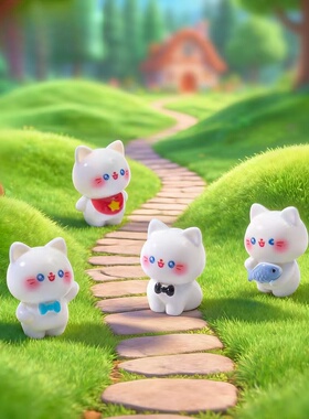 微景观可爱领结糖果小猫造景摆件