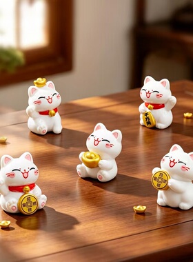 微景观可爱抱元宝招财猫造景摆件