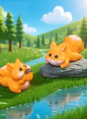 微景观萌粒趴趴小松鼠公仔摆件