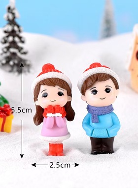 微景观冬装情侣雪人造景装饰摆件