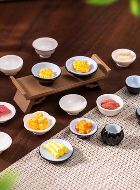 复古迷你小盘子碗微缩模型小摆件