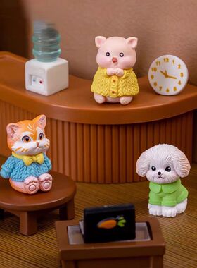 微景观创意可爱萌小猪狗猫动物公仔娃屋装饰品配件车载桌面小摆件