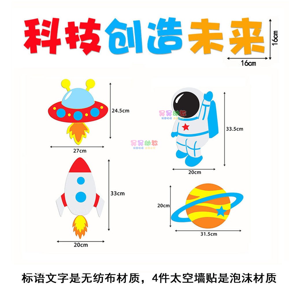 科技创新主题黑板报装饰墙贴小学教室布置航天太空宇航员文化创意