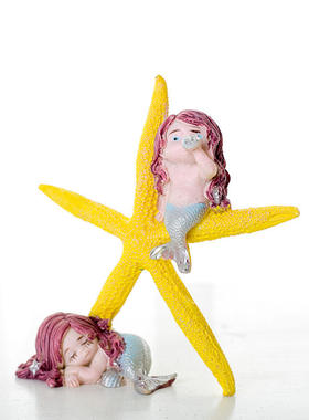 地中海树脂海星立体睡美人娃娃美人鱼摆件家居装饰彩鱼缸造景