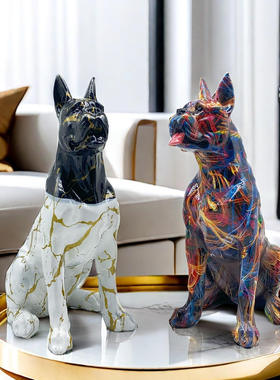 新品炫彩客厅犬摆件家居装饰大型狗杜宾摆设树脂品