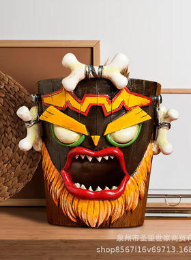 花盆愤怒面具玛雅部落图腾花插花园户外跨境庭院装饰树脂摆件