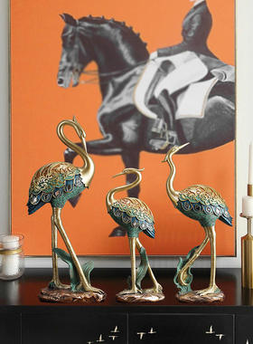 仙鹤彩绘国风客厅电视柜玄关酒柜桌面摆件树脂家居品软装饰品