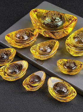 家居龙纹琉璃黄水晶办公室客厅摆件装饰品招财元宝家居元宝