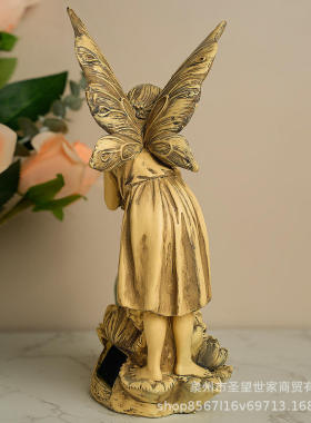 跨境趴姿摸头发花花园树脂女孩仙子带玻璃球户外天使品摆件