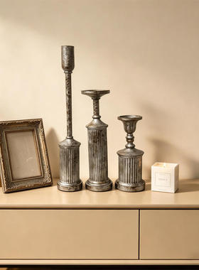 欧式复古蜡烛诧寂风做旧罗马柱烛台台饰品餐边柜玄关软装陈列摆件