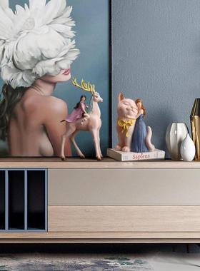 北欧风格创意礼品小摆件女孩骑鹿卧室房客厅儿童树脂装饰品