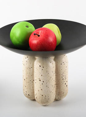 圆形仿洞石高脚水果装饰摆件复古欧式轻奢果盘坚果装饰品碗软餐桌