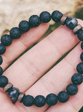 Volcanic Stone Bracelet for Men Lava Wooden Beads Bracelet