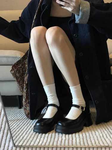 黑色法式粗跟厚底小皮鞋女2025春秋季新款日系jk增高玛丽珍单鞋子 - 图1
