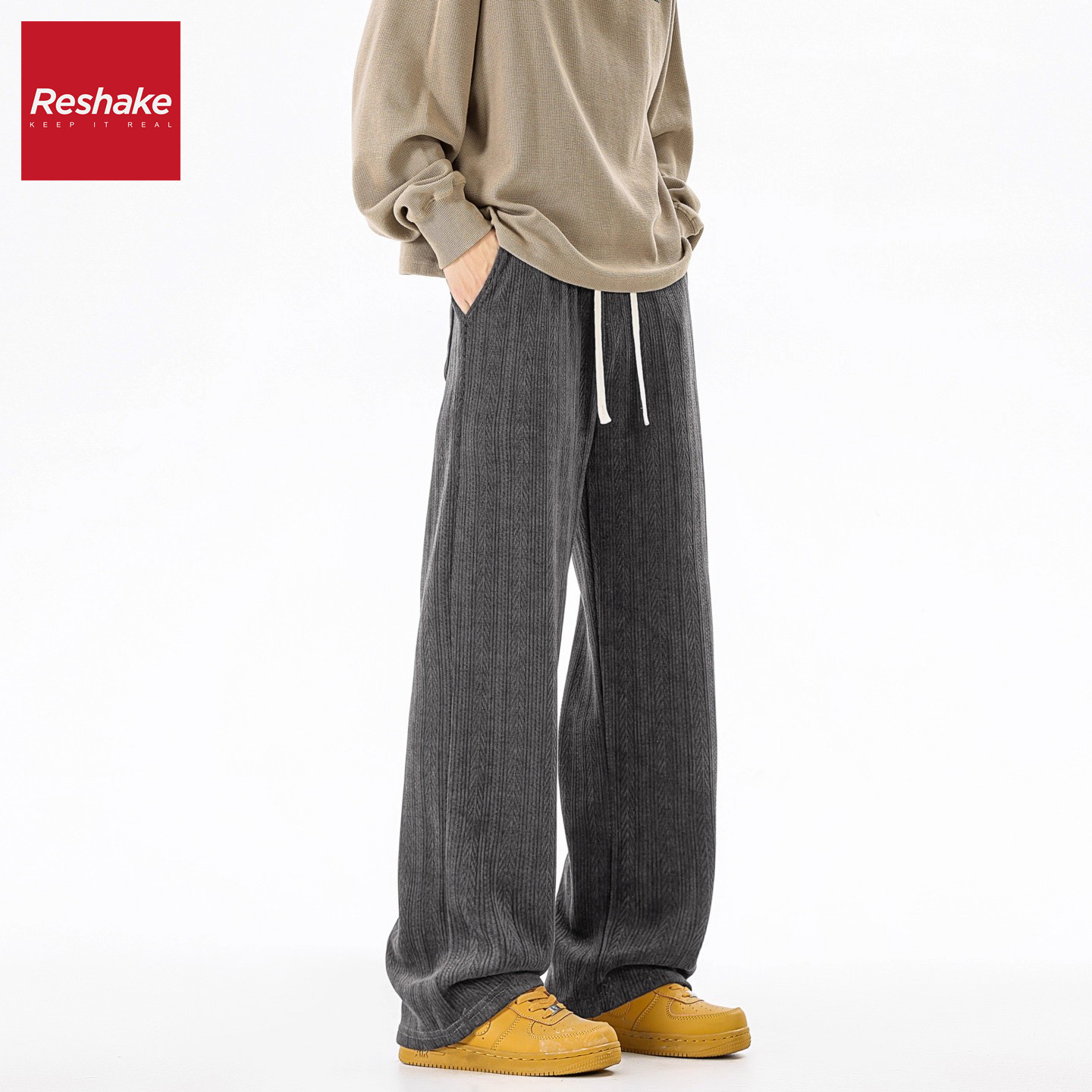 FAIRWHALE SHAKE/华菲·型格宽松直筒美式麦穗纹阔腿休闲裤男冬季,淘宝优惠券,粉丝福利购,淘宝优惠卷