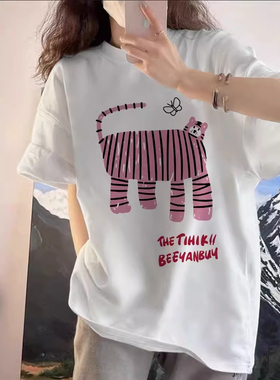 外贸尾单女装意大利剪标余单复古人印花短袖T恤女夏纯棉慵懒上衣