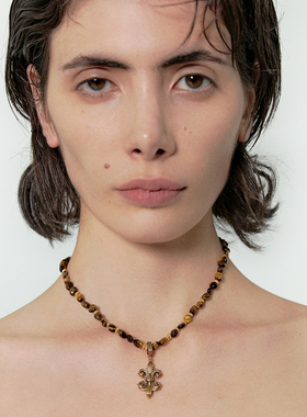 Fanciegarden 925银鸢尾花吊坠虎眼石美拉德项链