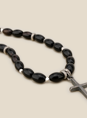 Fanciegarden 黑玛瑙纯银十字架项链