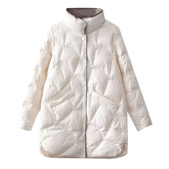 Korean style mid-length stand-up collar thin down jacket makes you look thin