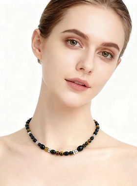 虎眼石串珠项链女高级时髦锁骨链