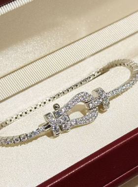 s925纯银 大号马蹄满钻手链可拆卸马蹄扣设计感小众设计无标