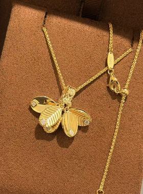 S925纯银 咖啡豆黄金项链古法黄金精致多配件高级感麻花项链