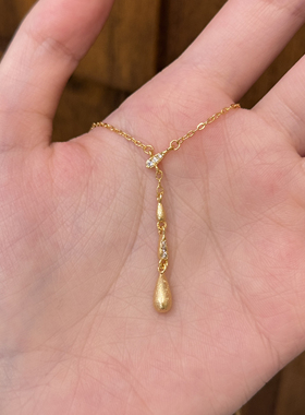 paula时序  Y字拉丝悬浮水滴项链锁骨链 X001