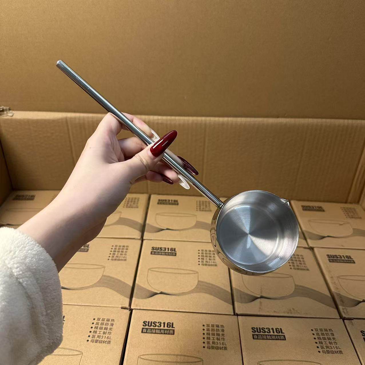 颜一好物 304不锈钢长柄平底锅木柄厨房热油炝油淋油小锅迷你奶锅,淘宝优惠券,粉丝福利购,淘宝优惠卷