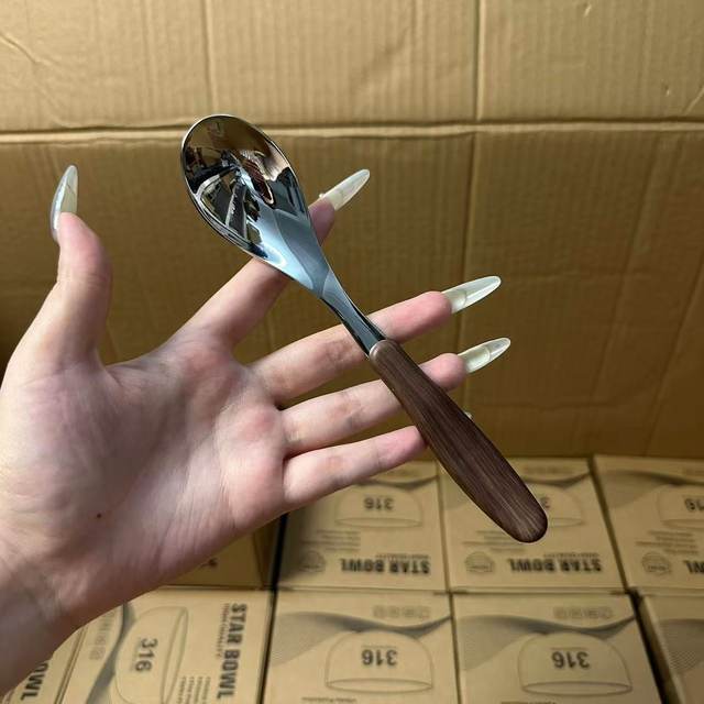 316 stainless steel children's imitation wood grain handle dining spoon