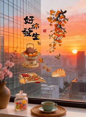 阳台玻璃门静电贴画吉祥喜庆店铺橱窗装饰贴画玻璃贴纸乔迁贴花