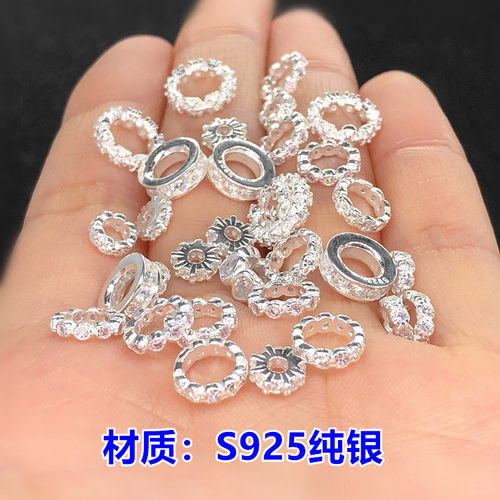 s925纯银素银微镶锆石隔珠垫片水晶手串编织手绳项链手工diy配件 - 图2
