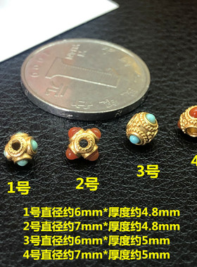 南红纯银古法镶嵌绿松石手绳隔珠