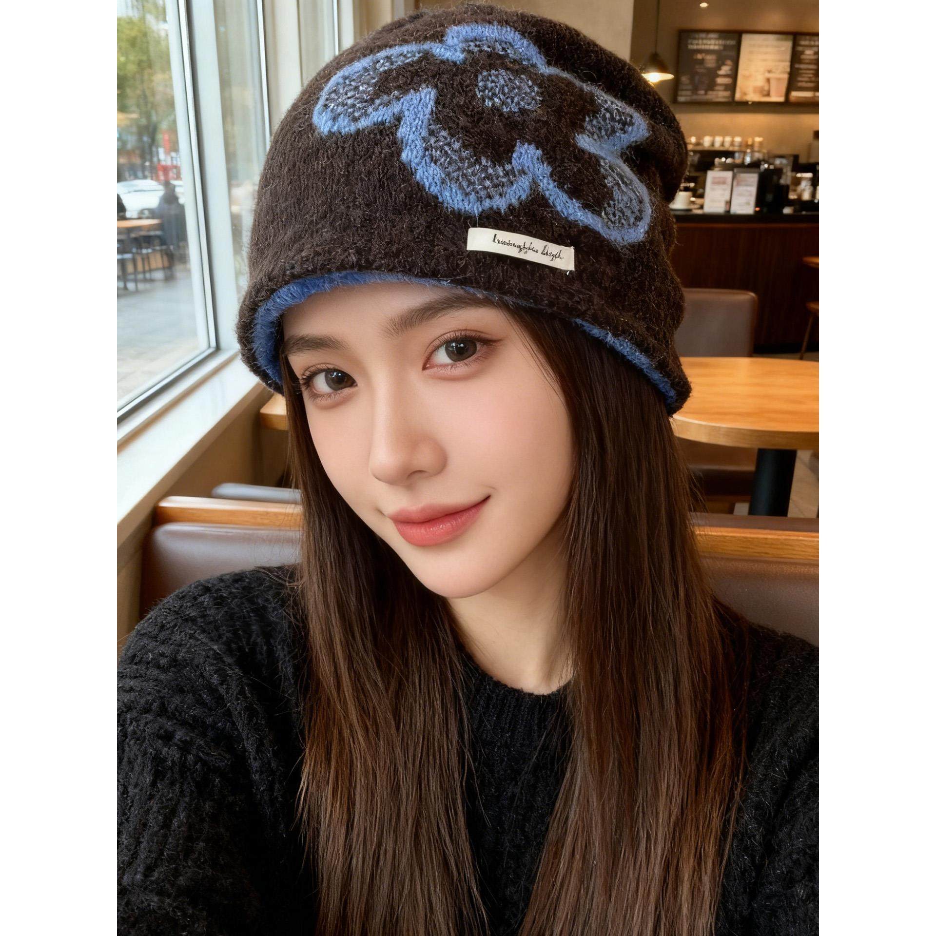 2025新款韩版复古提花针织帽子女秋冬季百搭保暖护耳显脸小包头帽,淘宝优惠券,粉丝福利购,淘宝优惠卷