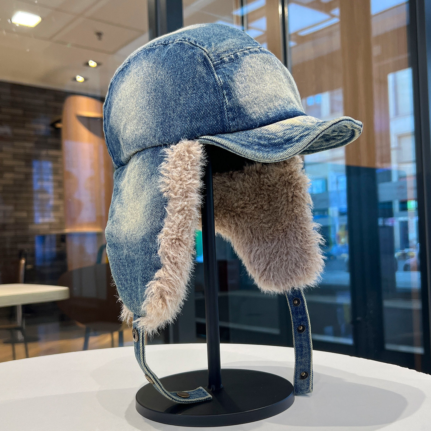 日系水洗做旧牛仔雷锋帽女2025新款冬季加绒复古加厚护耳飞行帽子,淘宝优惠券,粉丝福利购,淘宝优惠卷