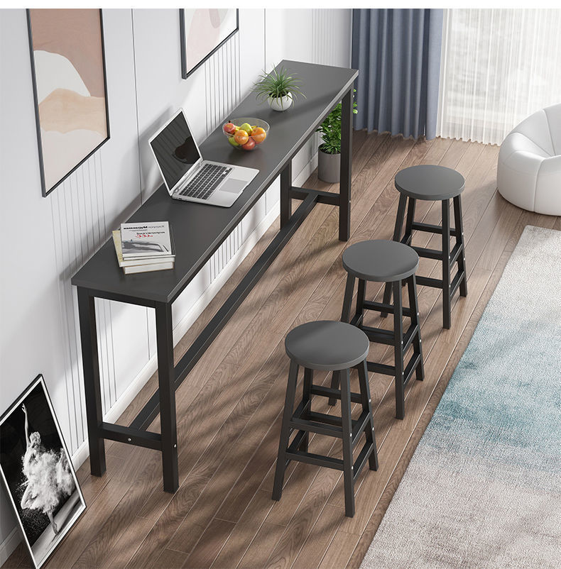 吧台桌简易靠墙商用窄桌子家用长条桌奶茶店桌椅组合高脚吧台椅子 - 图1