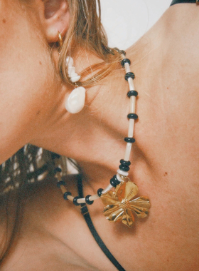 欧美博主同款度假风法式小众设计串珠花朵吊坠项链锁骨链