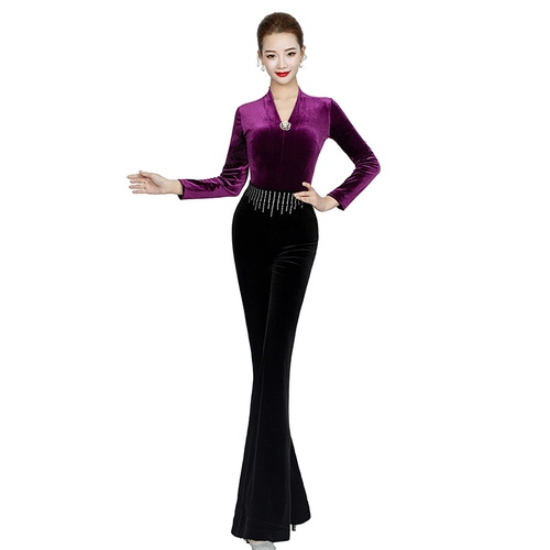 烟云舞 Бархатный комплект, манекен головы, элегантная спортивная одежда, V-образный вырез