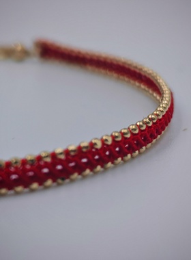 鹿小七18k金经典蜡线红绳手链镭射珠手链本命转运红绳纯手工编织