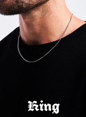 KING 2mm细古巴链基础款S925 silver 纯银镀白金简约气质项链男潮