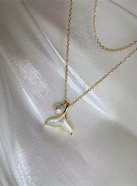 s925银鱼项链天然白母贝珍珠吊坠