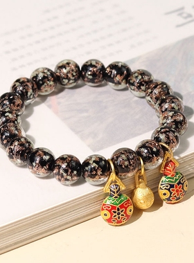 夜光金沙手串黑色香灰琉璃吞金兽