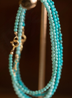 正宗极细2mm天然原矿石无优化小绿松石手链女单圈手串14k金文玩超