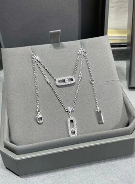 外贸V金高版本梅家单钻可滑动项链法式个性镂空灵动双层锁骨链