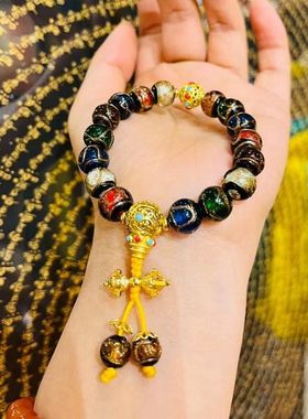 五色多宝香灰琉璃珠手链古法金色金刚杵葫芦女手串饰品