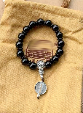 北京黑色香灰瓷手串雍字琉璃