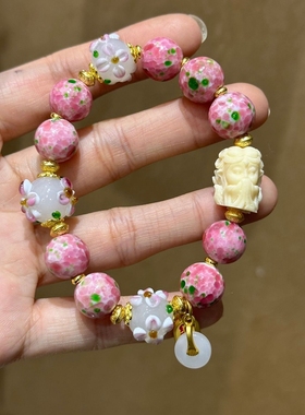 粉色蛙皮琉璃金箔民族风手链